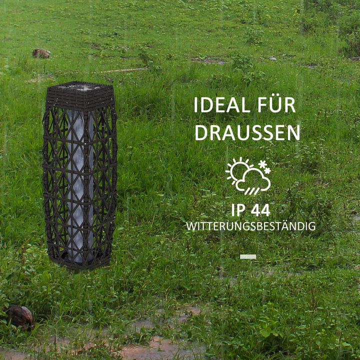 Rattan udendørslampe, solcelledrevet havelampe, automatisk tænding, LED, vejrbestandig, metalramme, 20 x 20 x 68 cm, grå