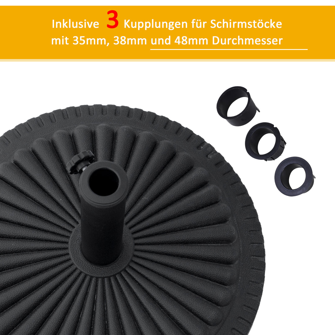 Parasolfod 14 kg, rund parasolfod, parasolvægt til parasoller med en rørdiameter på 35-48 mm, til altan, terrasse, have, sort