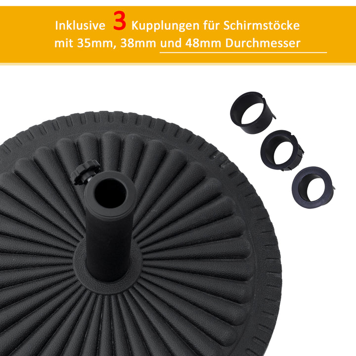 Parasolfod 14 kg, rund parasolfod, parasolvægt til parasoller med en rørdiameter på 35-48 mm, til altan, terrasse, have, sort