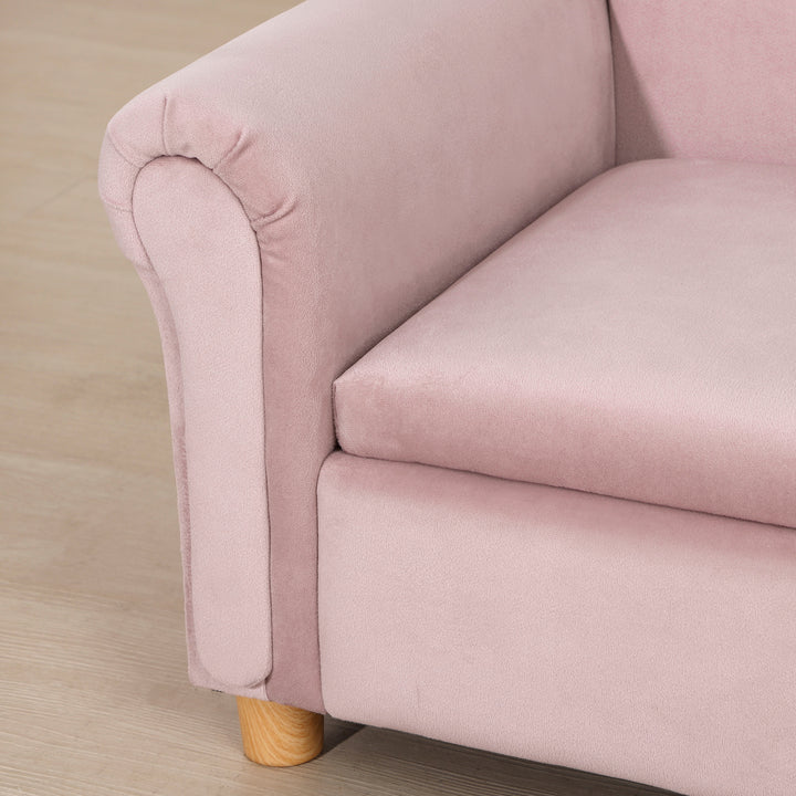 Børnesofa, to-personers til børn 3-5 år, opbevaringsplads, naturtræsstel, 84 x 41,5 x 48,5 cm, lyserød