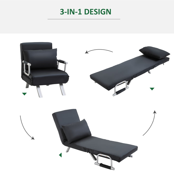 3-I-1 sovesofa, gæsteseng, lænestol inklusive hynder, sort