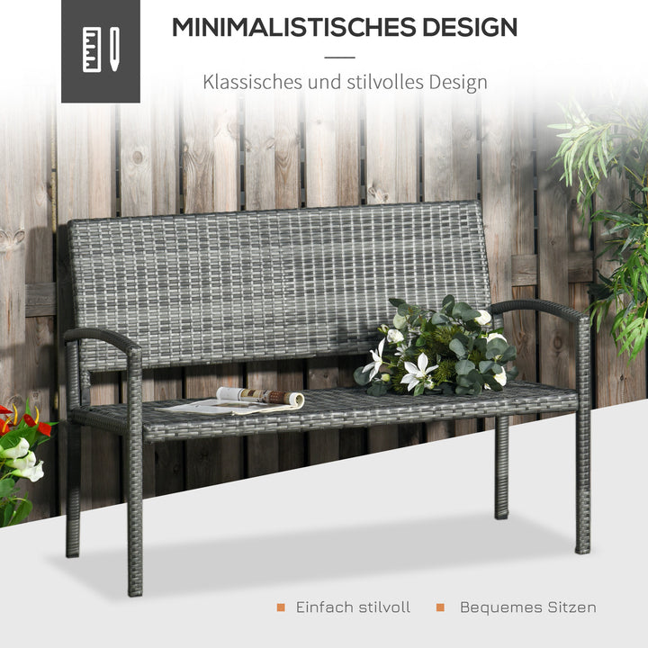 Rattan havebænk med stålramme til 2 personer, brun, 122 x 60 x 87 cm