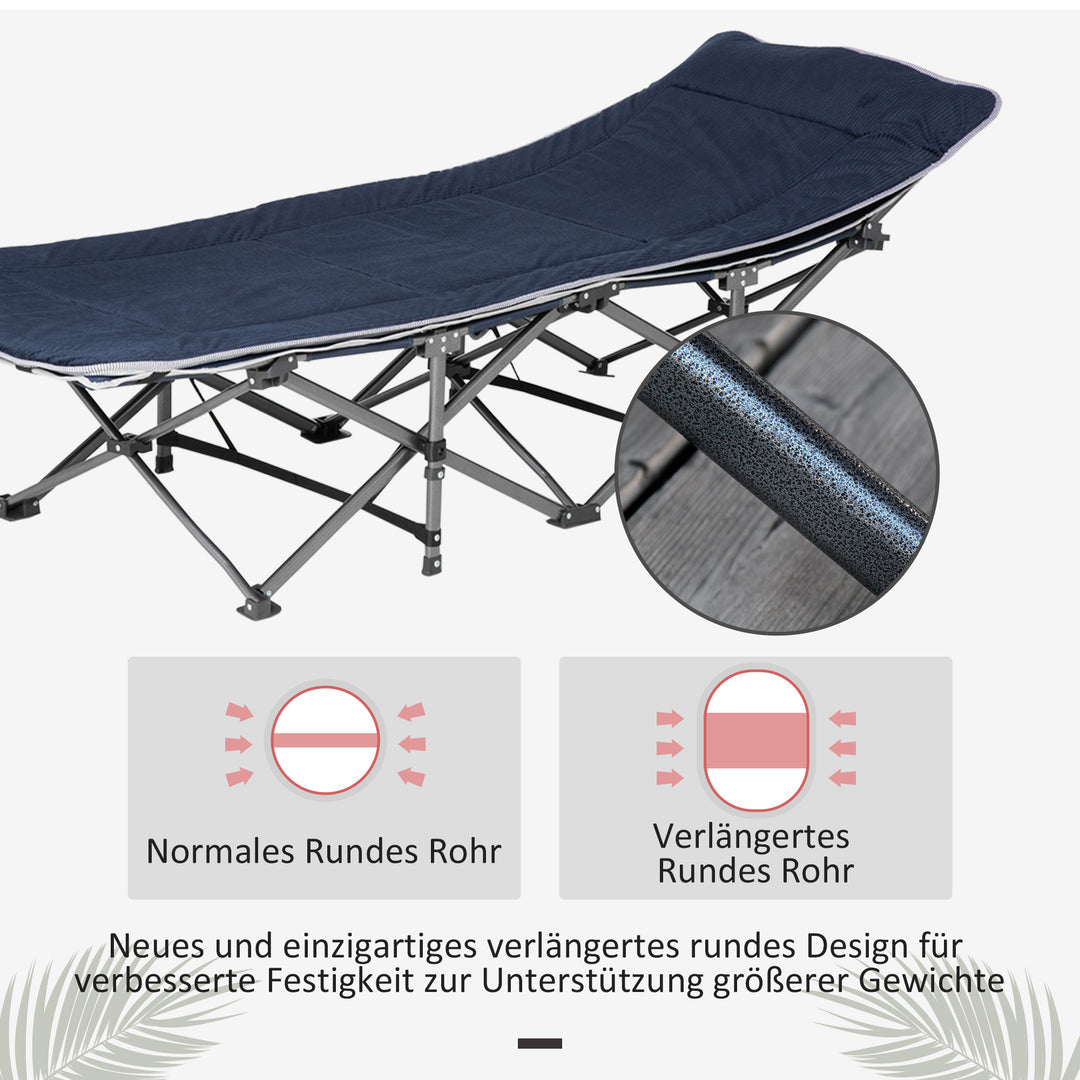 Campingseng, foldbar feltseng med pude, 188 x 64,5 x 53 cm, mørkeblå
