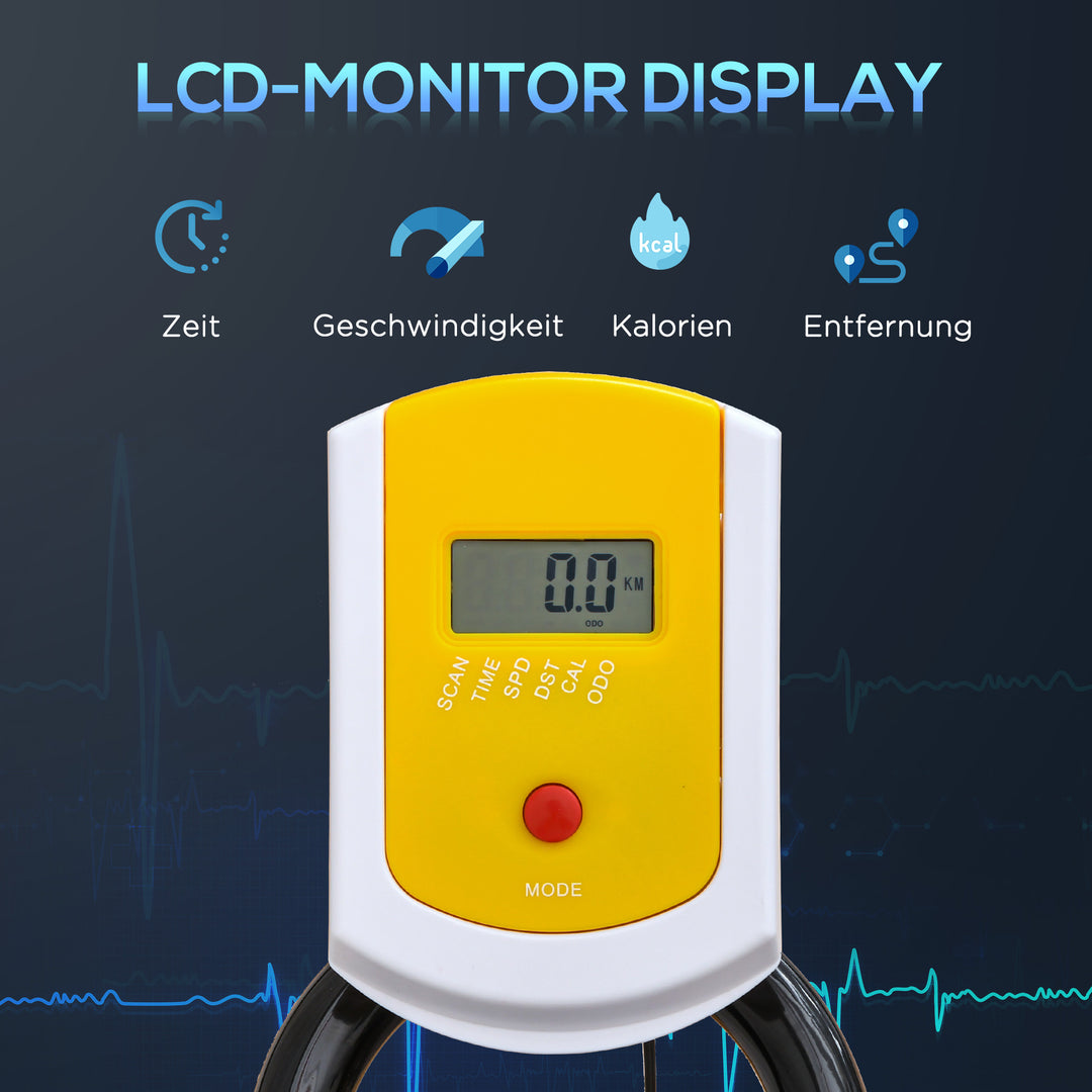 Cykeltræner højdejusterbar motionscykel fitnesscykel rulletræner med remtræk lcd-display stål abs gul + sort 45,5 x 100 x 101-113 cm