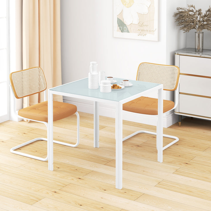 Firkantet spisebord til 4 personer, hærdet glasplade, til køkken og spisestue, 75 x 75 x 75 cm, hvid