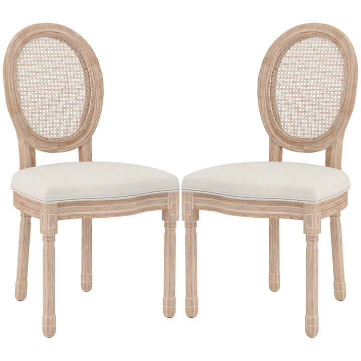 Sæt med 2 spisestue-/køkkenstole, vintage design, fletlook, natur + creme