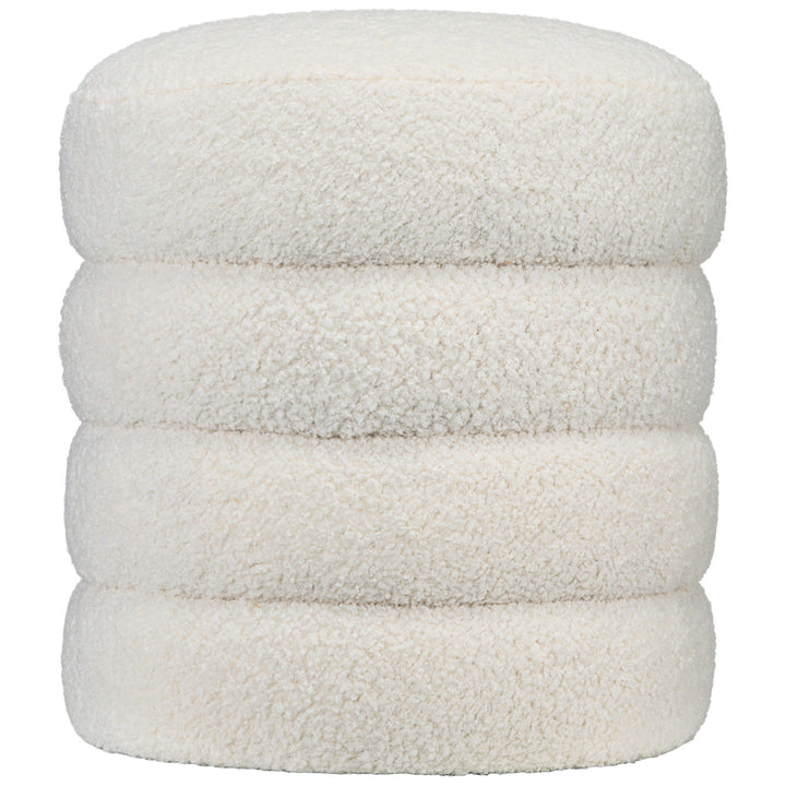 Skammel, rund, teddy fleece, op til 120 kg, ø40x45h cm, cremehvid