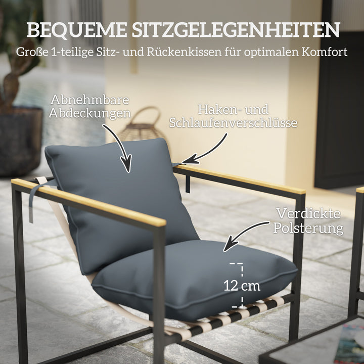 4-Delt havemøbelsæt, udendørsmøbelsæt, 2 lænestole, 2-personers sofa, 1 bord, polstret, stål, polyester, grå