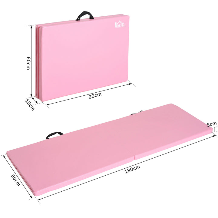 Sammenklappelig træningsmåtte med håndtag til yoga, MMA, fitness, pilates, syntetisk betræk, 180 x 60 x 5 cm, pink