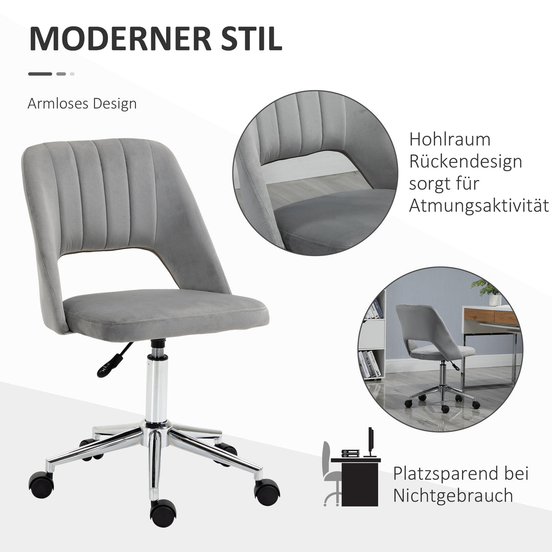 Højdejusterbar kontorstol med hjul, 360° drejelig, kammuslingeformet, skum, 49 x 60 x 79-91 cm, grå