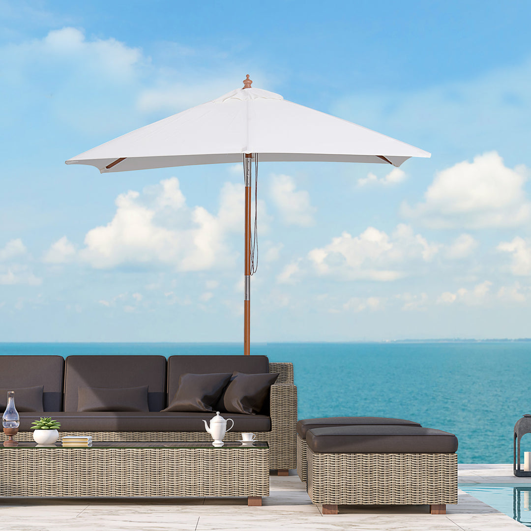 Parasol 200 x 150 x 235 cm, foldbar haveparasol, justerbar i 3 trin, rektangulær strandparasol, vandafvisende og UV-bestandig til strand, balkon, terrasse, have, cremehvid