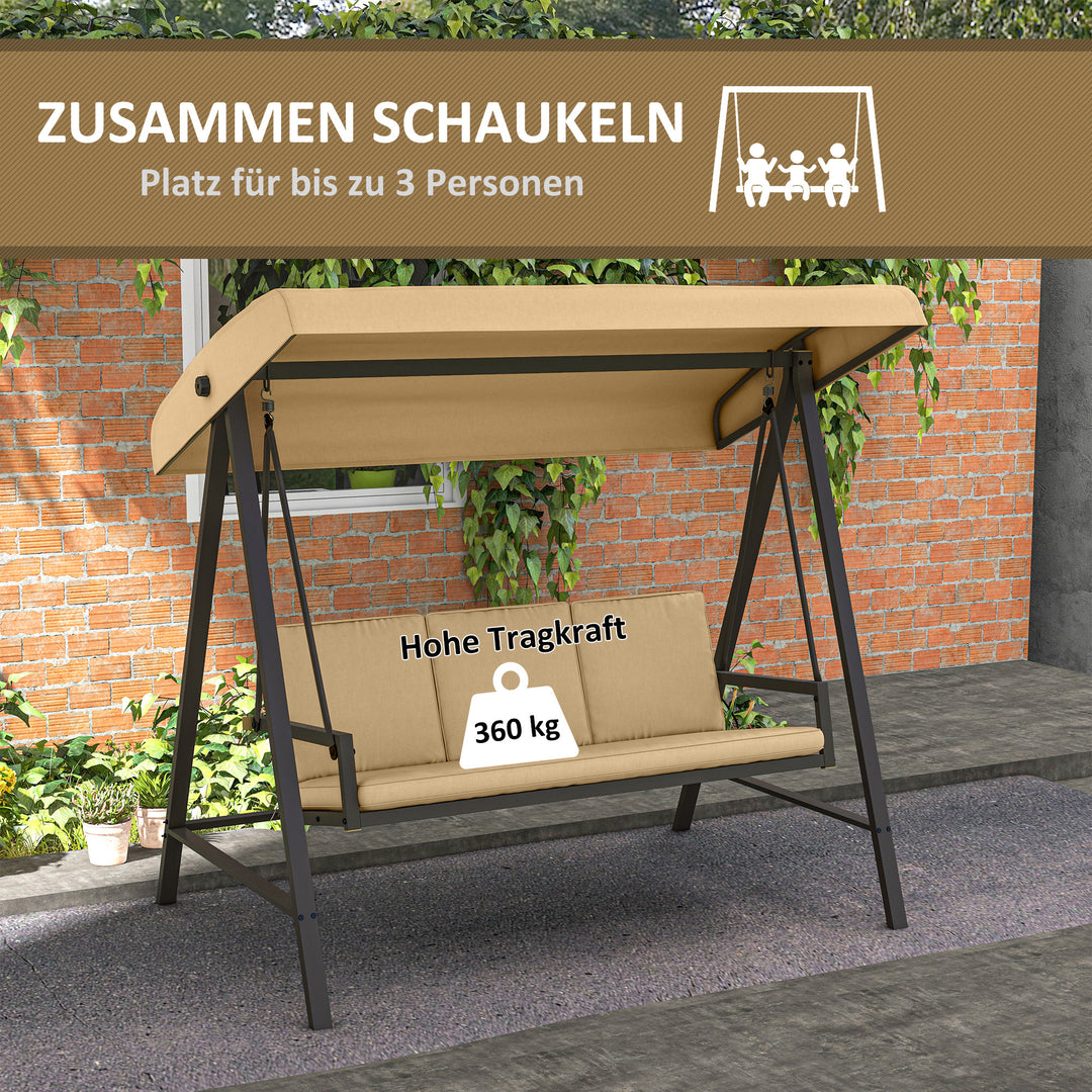 Hollywood gynge, havegynge, gyngebænk, justerbar solskærm, 200 cm x 125 cm x 175 cm, beige + brun