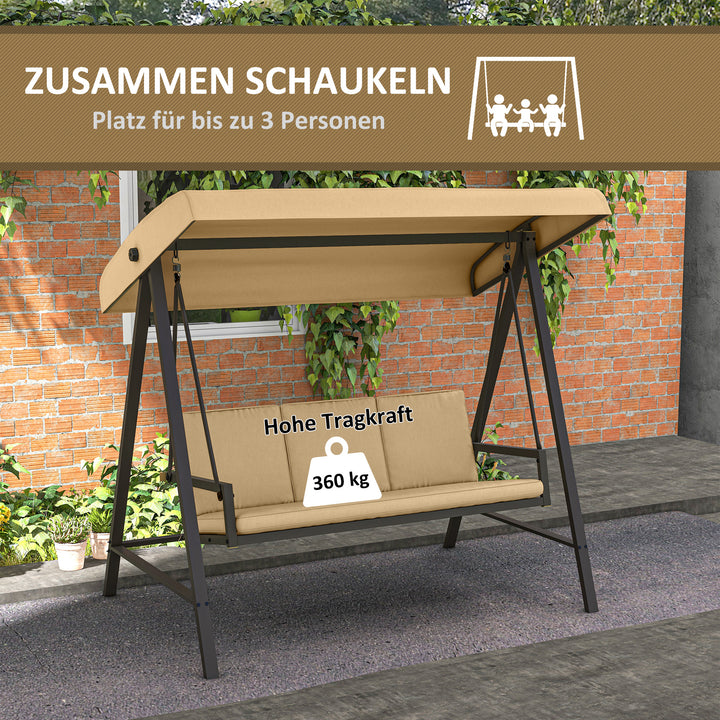Hollywood gynge, havegynge, gyngebænk, justerbar solskærm, 200 cm x 125 cm x 175 cm, beige + brun