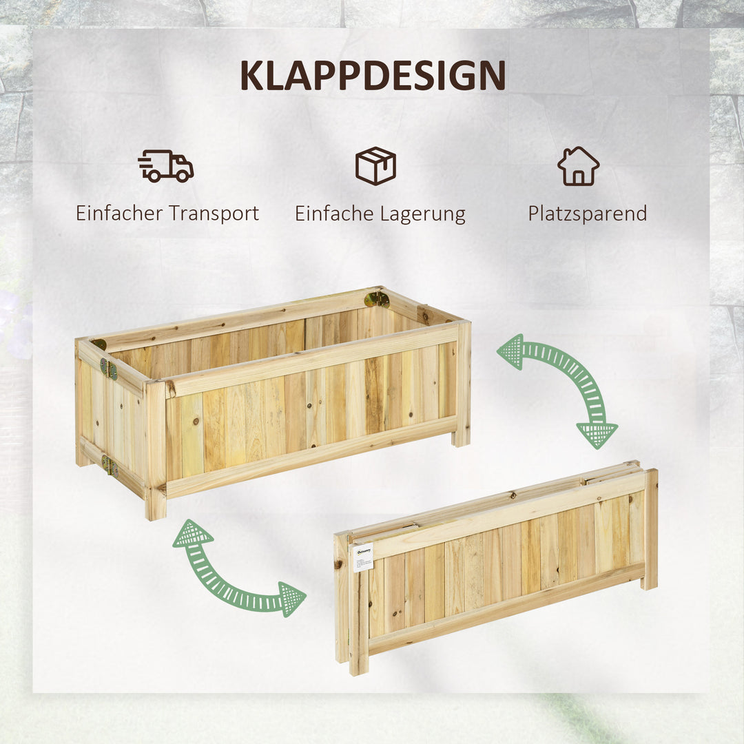 Sammenklappelig hævet havebed, massivt træ, vejrbestandig, 70 cm x 30 cm x 25 cm, naturlig
