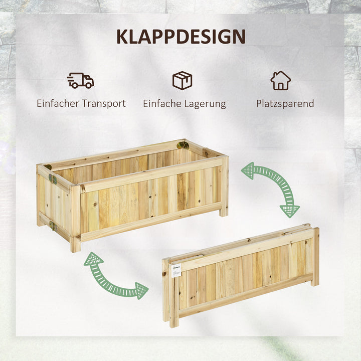 Sammenklappelig hævet havebed, massivt træ, vejrbestandig, 70 cm x 30 cm x 25 cm, naturlig