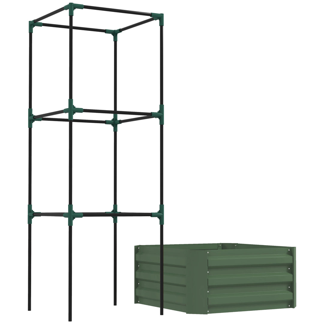 Højbed med espalier, åben bund, vejrbestandig, 61 cm x 61 cm x 140 cm, grøn