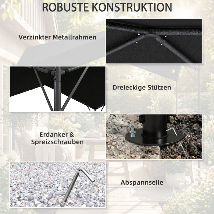 Pergolapavillon 3x3m, vandafvisende, stabil, vintersikker, solbeskyttelse med gavltag og trekantet afstivning.