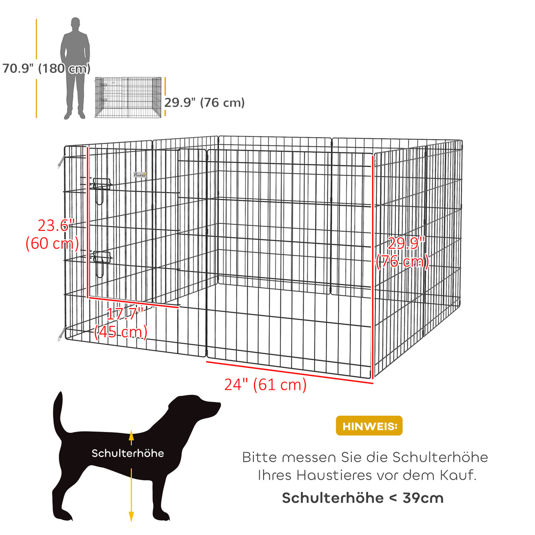Kæledyrs legegård, legegård til hvalpe og små hunde, med dør, indendørs og udendørs brug, 76 cm, sort