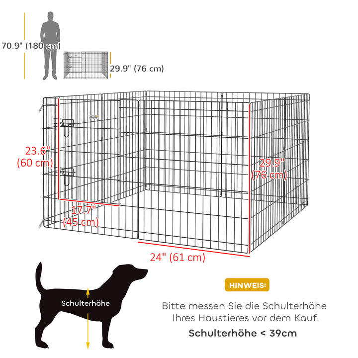 Kæledyrs legegård, legegård til hvalpe og små hunde, med dør, indendørs og udendørs brug, 76 cm, sort