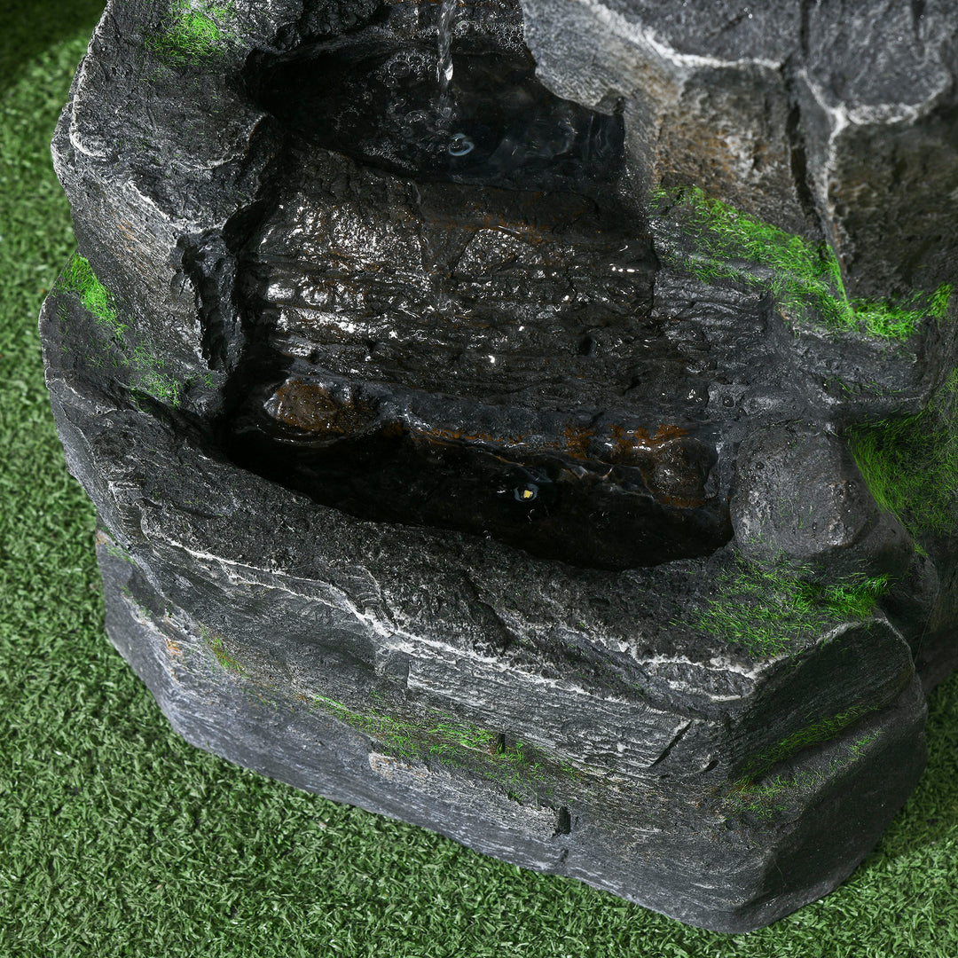 Havefontæne, stenlook, 4-lags, soldrevet, led'er, 57 cm højde, harpiks, grå/brun