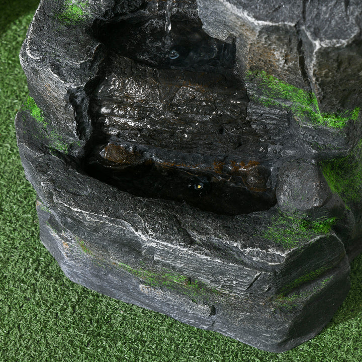 Havefontæne, stenlook, 4-lags, soldrevet, led'er, 57 cm højde, harpiks, grå/brun