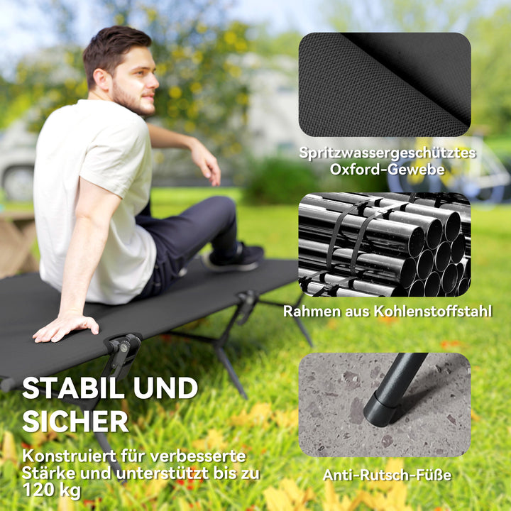 Sammenklappelig feltseng med bæretaske 200 x 100 x 36 cm op til 120 kg ekstra bred sort