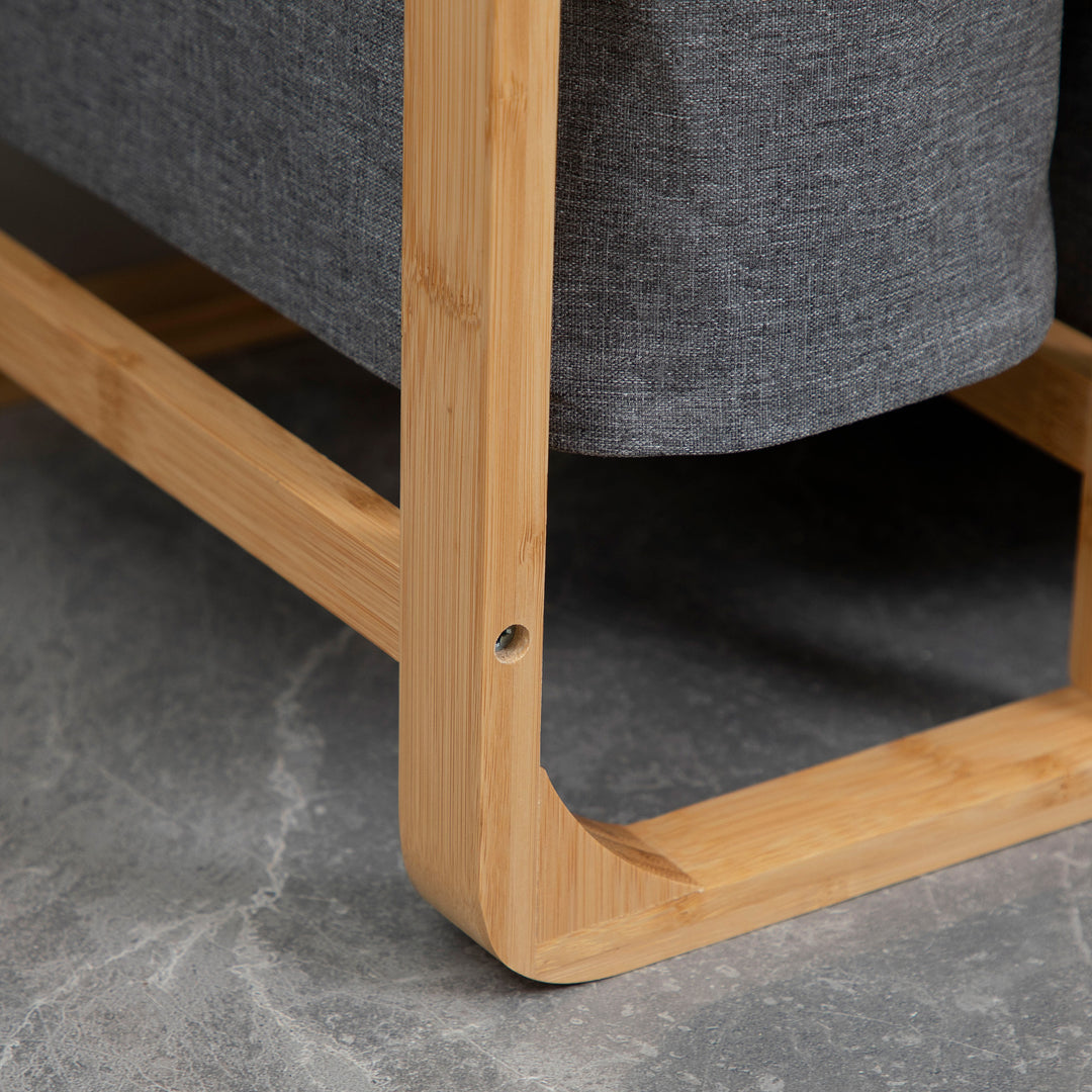 Bambus vasketøjskurv, 3 udtagelige kurve, 50 cm x 32 cm x 69,7 cm, naturgrå