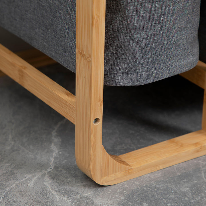 Bambus vasketøjskurv, 3 udtagelige kurve, 50 cm x 32 cm x 69,7 cm, naturgrå