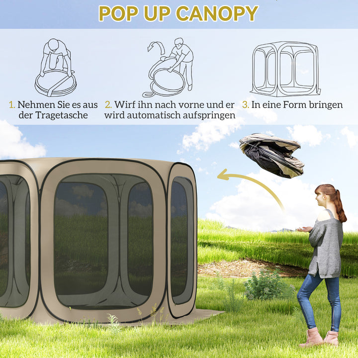 Pop-up campingtelt, bærbart, upf50+ beskyttelse, netsider, ståltråd, khaki