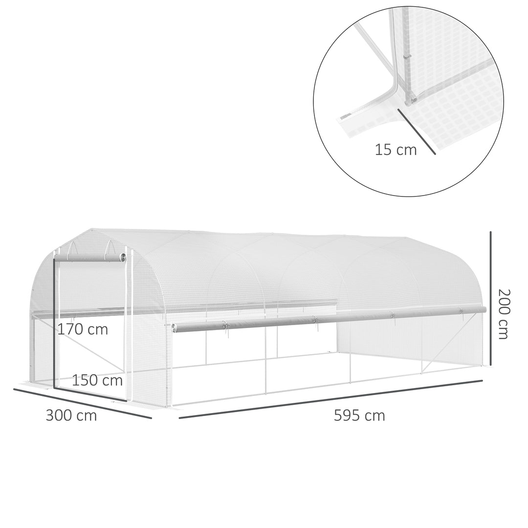 6X3x2 m drivhus, walk-in, 8 vinduer, dør, fluenet, metalramme, hvid