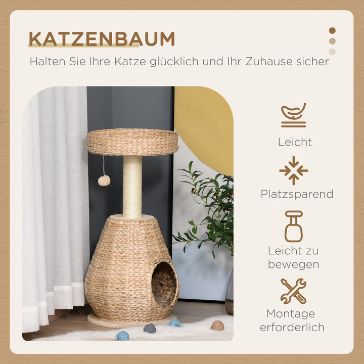 Kradsetræ til katte, kradsetræ til killinger med kattehulebold, sisal, blødt plys, højde 82,5 cm, gul