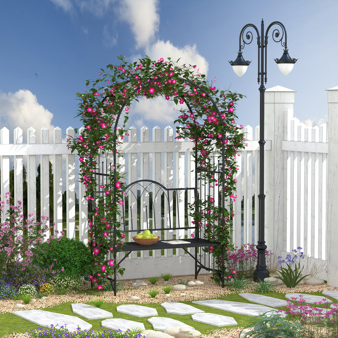 Rosenbue med bænk rosenbænk lysthusbænk filosofbænk espalier espalier havebænk metal sort 115 x 59 x 203 cm