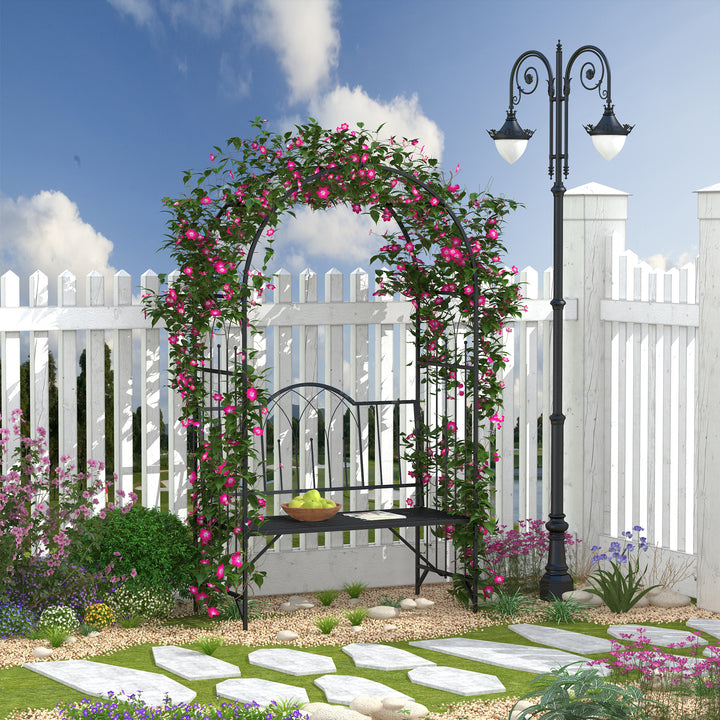 Rosenbue med bænk rosenbænk lysthusbænk filosofbænk espalier espalier havebænk metal sort 115 x 59 x 203 cm