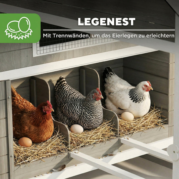 Træhønsehus med løbegård, redekasse, aftageligt asfalttag, bakke til 4-6 kyllinger, 347x160x150 cm, mørkegrå