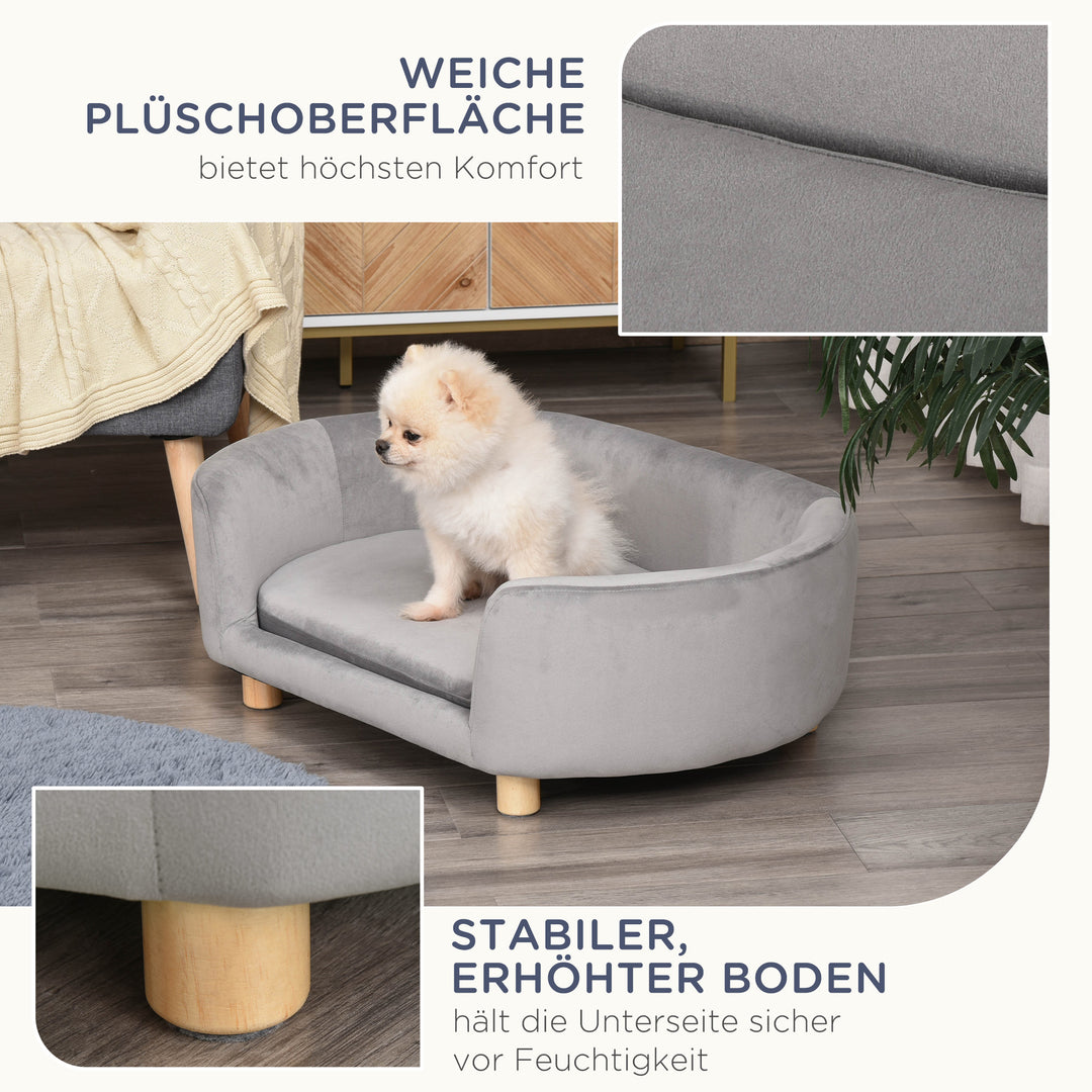 Kæledyrssofa hundesofa hundeseng med hollandsk fløjlsskum birketræsben til katte og hunde 86 x 55 x 33 cm lysegrå