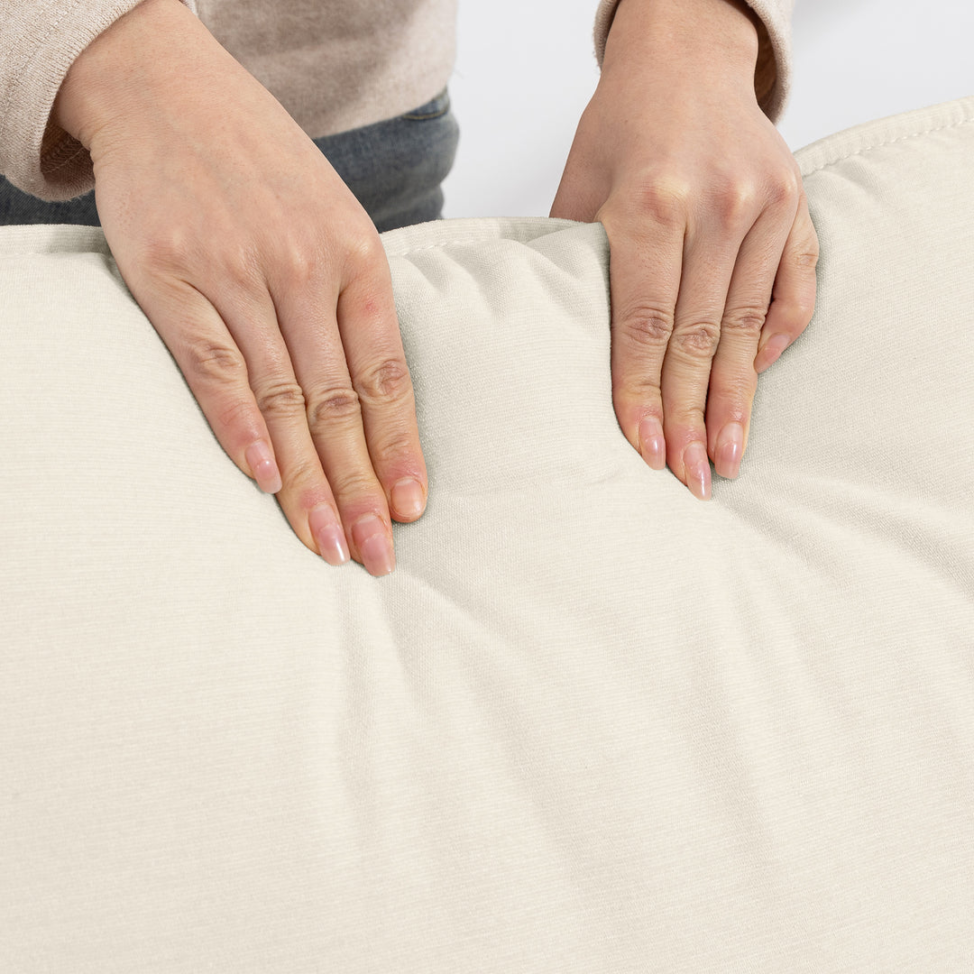 146 cm to-personers sofa, chenille sofa med dobbeltbetræk, fjerhynder, dybt sæde, højt ryglæn, cremefarvet