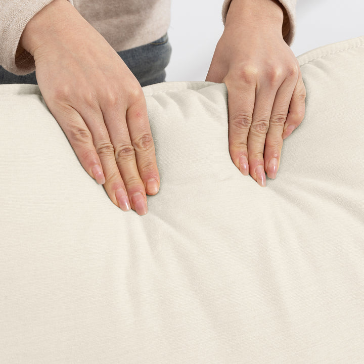 146 cm to-personers sofa, chenille sofa med dobbeltbetræk, fjerhynder, dybt sæde, højt ryglæn, cremefarvet