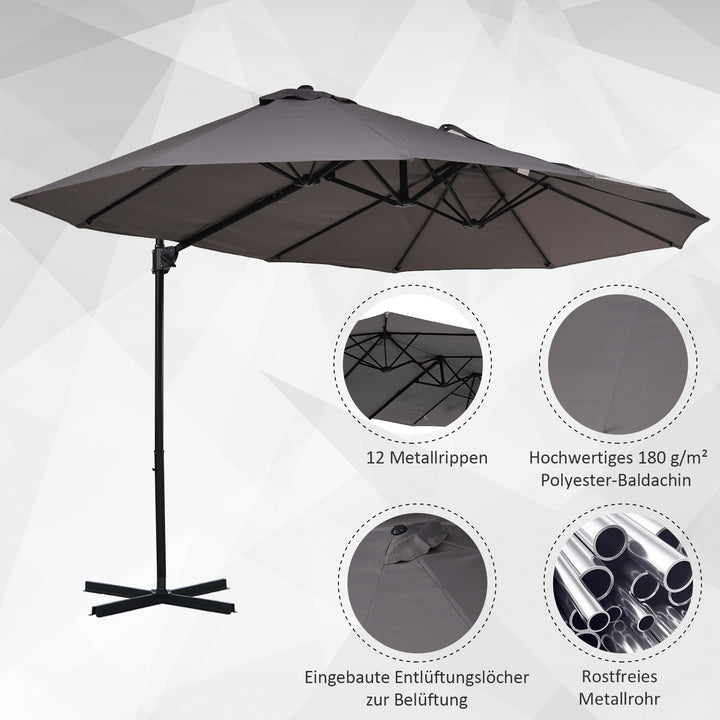 XXL parasol med krydsstativ inklusive håndsving, vejrbestandig, 270 cm x 440 cm x 250 cm, grå
