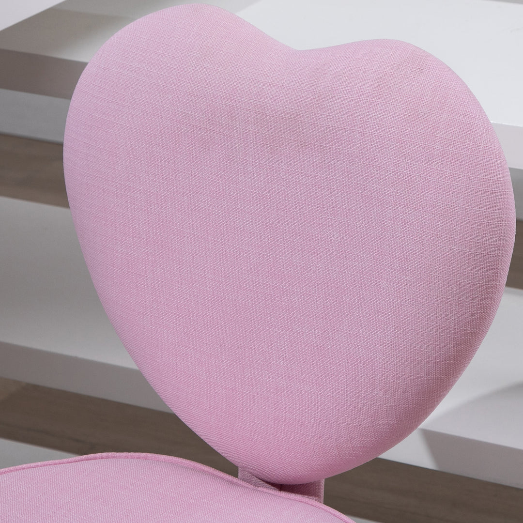 Drejestol, sødt hjertedesign, højdejusterbar, betræk i hørlook, pink, 42 x 50 x 79-89 cm