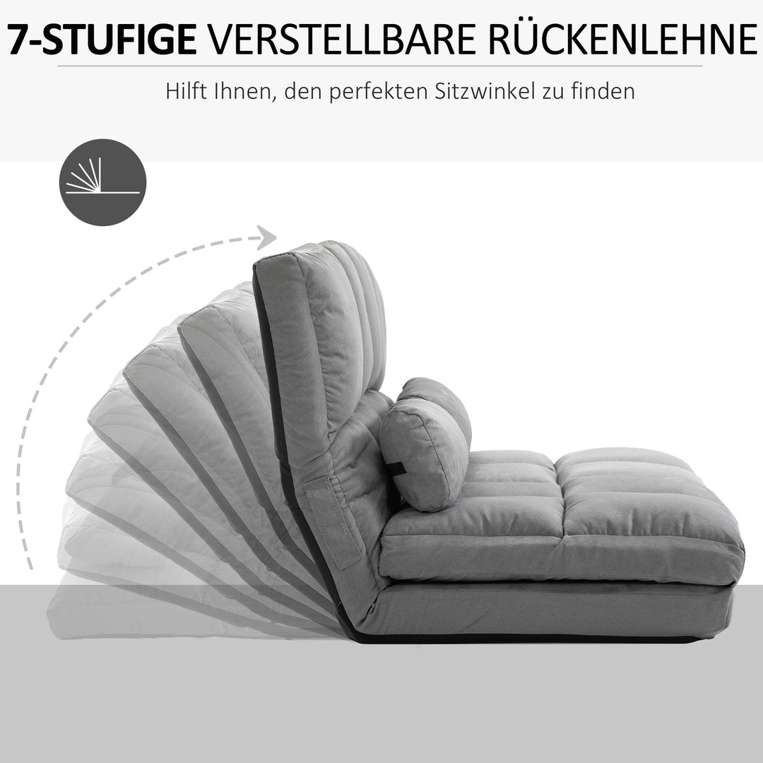 Gulvstol 2-i-1 gulvstol seng med ryglæn 3 positioner justerbare sædehynder grå fløjl metal 102 x 73 x 60 cm