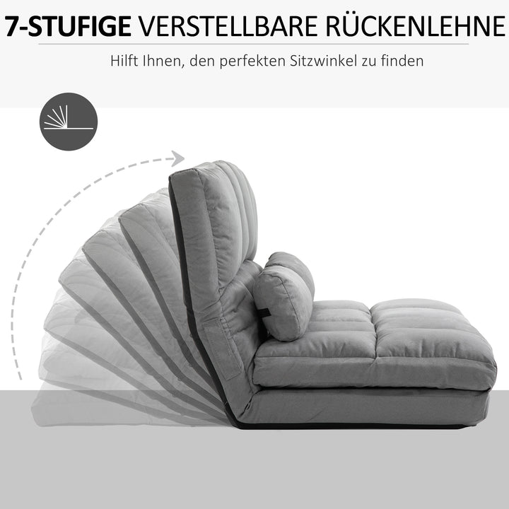 Gulvstol 2-i-1 gulvstol seng med ryglæn 3 positioner justerbare sædehynder grå fløjl metal 102 x 73 x 60 cm