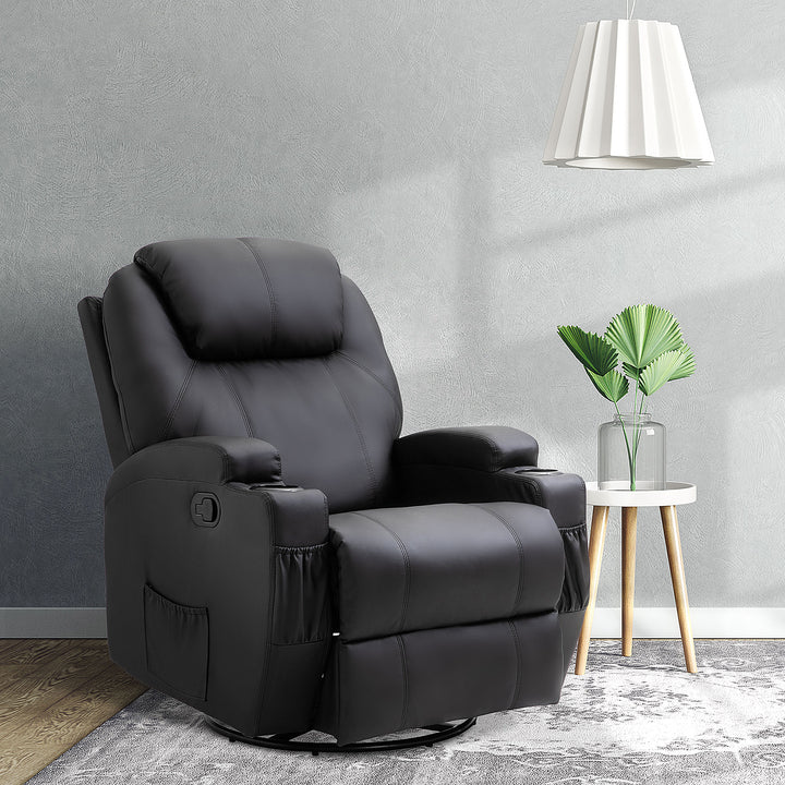 Massagestol elektrisk afslappende stool tv-stol massagefunktion 5 massagetilstande lænefunktion kunstlæder træ metal skum sort 84 x 92 x 109 cm