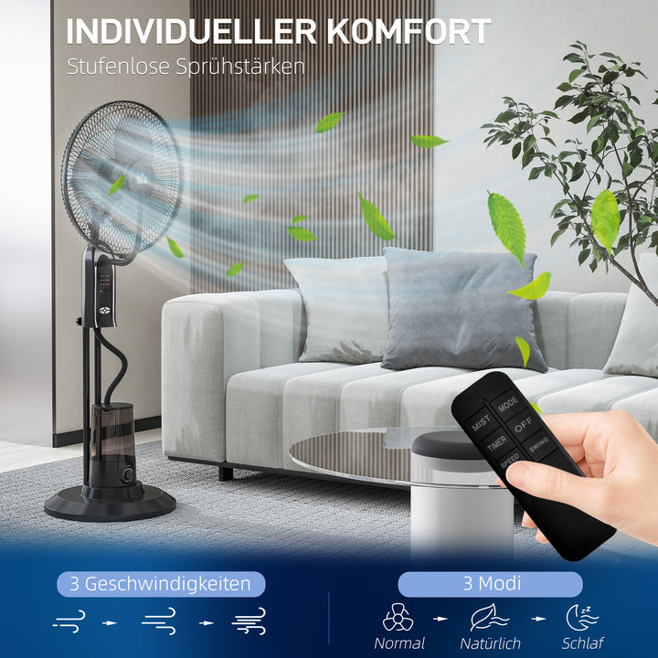 Vandkølet ventilator med luftfugter, 10° vipbar, 70° oscillerende, 3 hastighedsindstillinger, 75W, sort