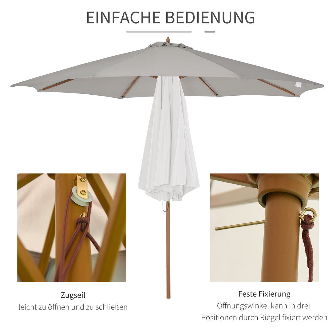 Træparasol 300 cm, træparasol, haveparasol, balkonparasol, bambus, grå