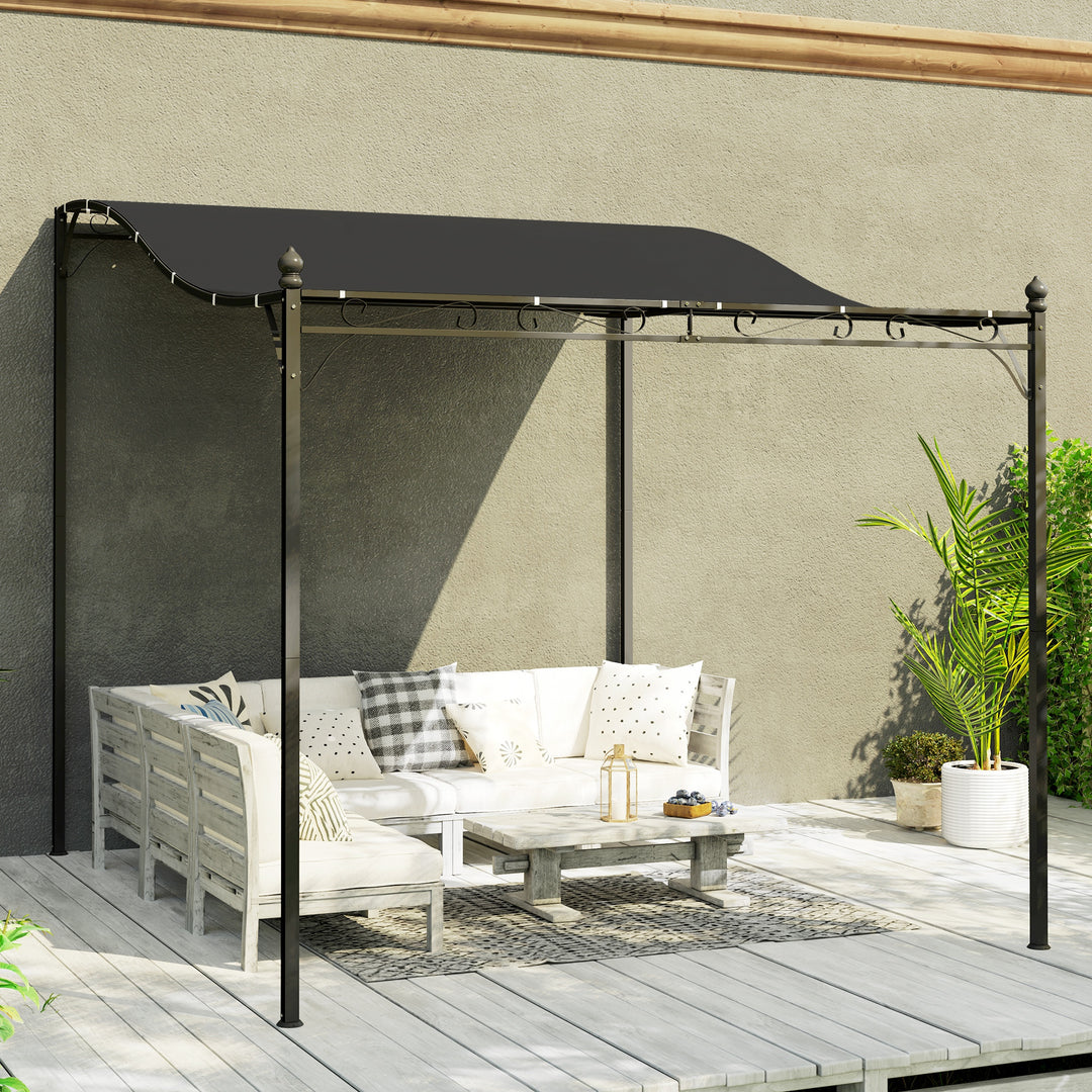 3 x 2,5 m Pergola, Vægmonteret havepavillon, vandafvisende, metalramme, drænhuller, skyggetag, mørkegrå