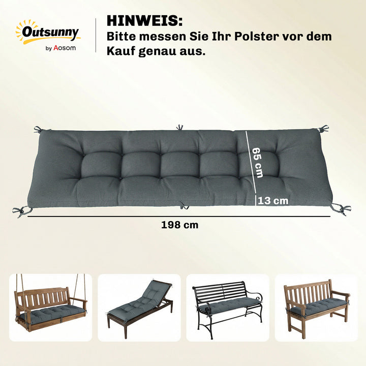 Aftagelig pallehynde med fastgørelsesstropper, pallehynde til de fleste liggestole, 198x65x13 cm, mørkegrå
