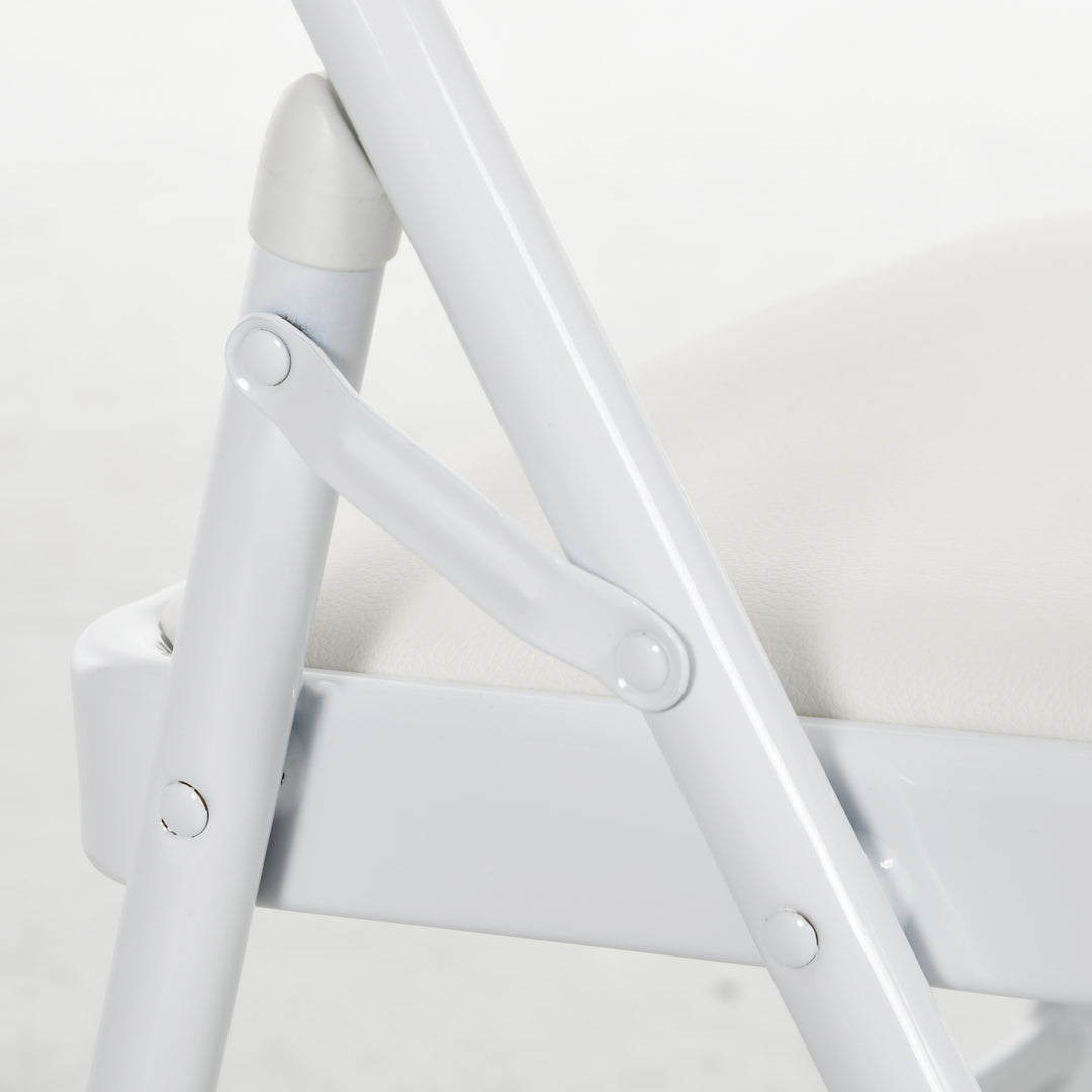 Sæt med 4 klapstole, bærbare kontorstole, metalben, klapstol til kontor, reception, venteværelse, kunstlæder, hvid