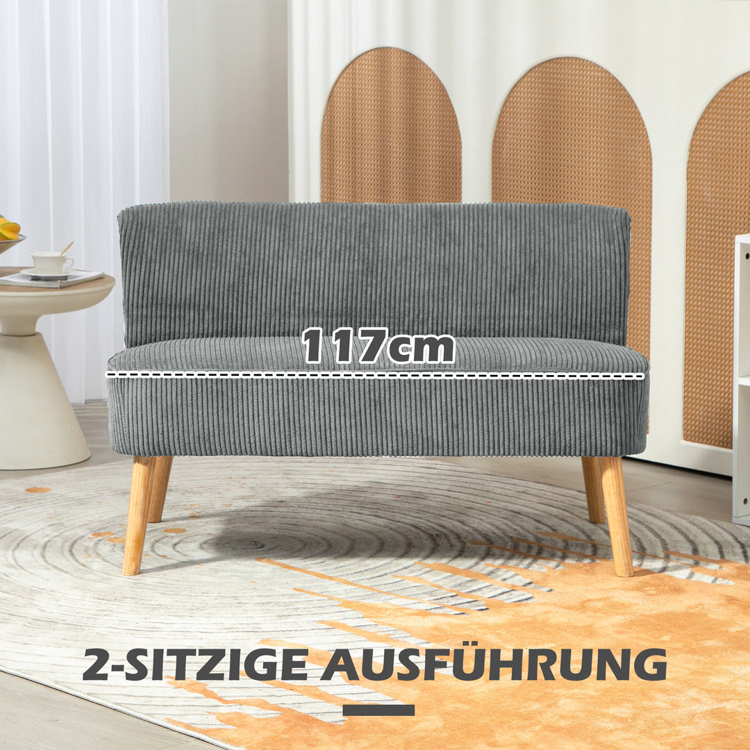 2-Personers polstret sofa, træ, fløjl polyester, skum, 117 x 56,5 x 77 cm, grå