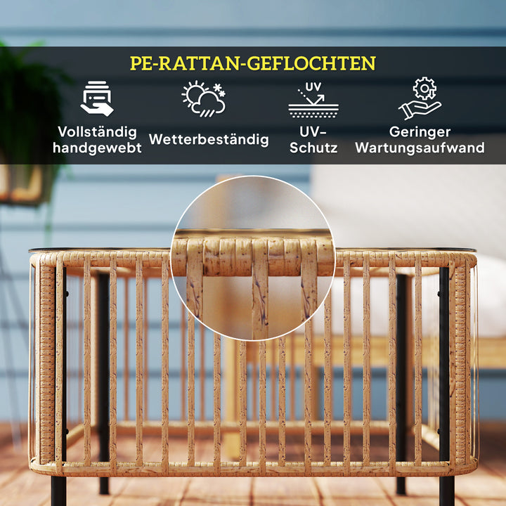 Havebord i polyrattan, 65 x 65 x 43 cm, vejrbestandigt sidebord firkantet med glasplade i naturtræ