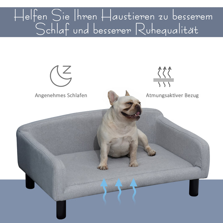 Hundesofa med blødt betræk kæledyrssofa med træben hundeseng 82 x 54 x 36 cm